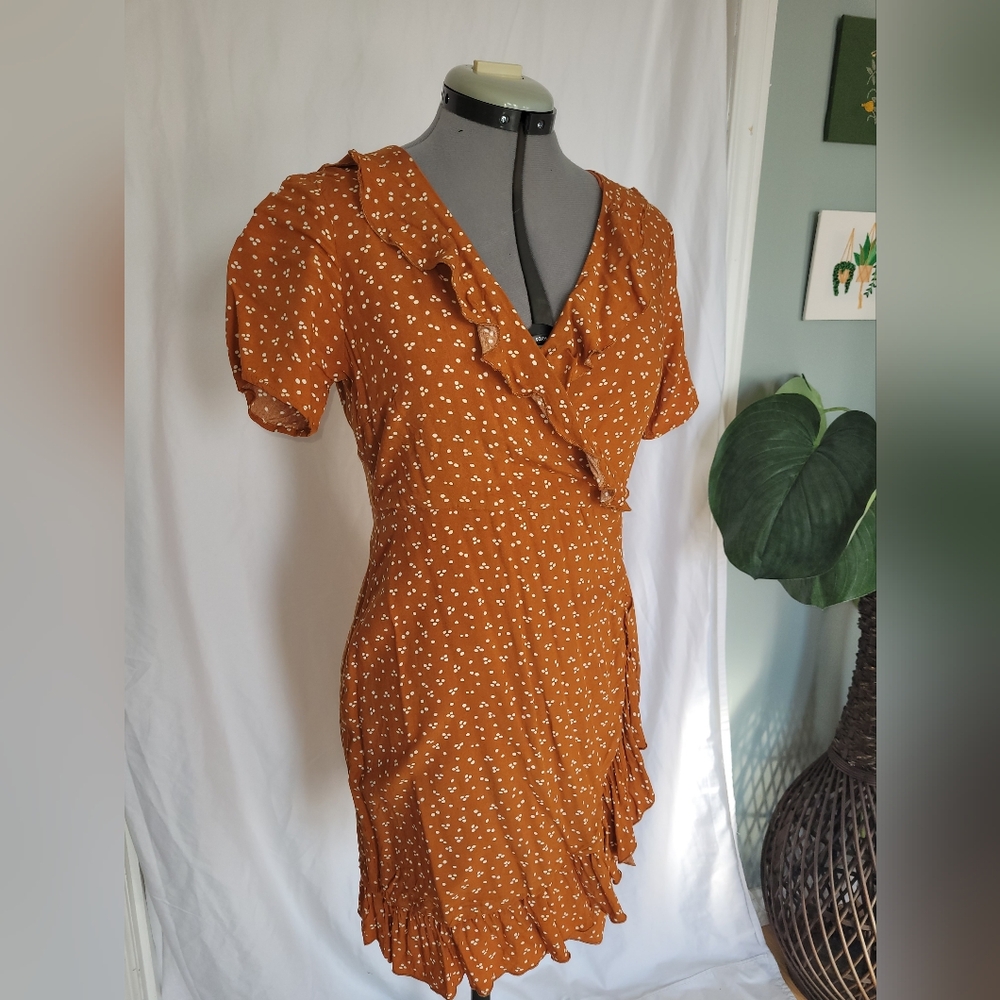 Women's Copper Ruffle Wrap Dress size M